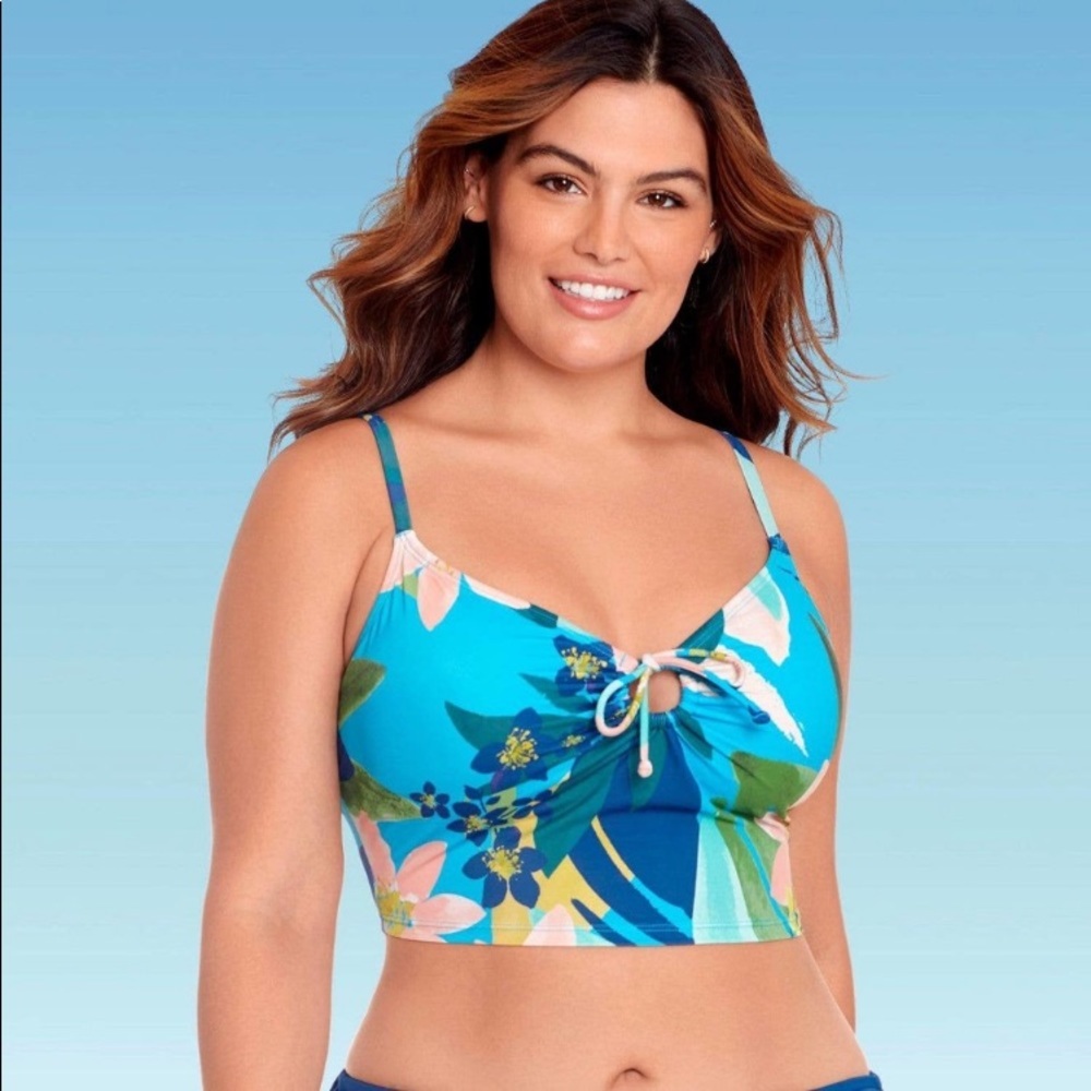 Beach Betty By Miracle Brands Crop Bikini Top Size 1X Keyhole Front UPF 50+ NWT